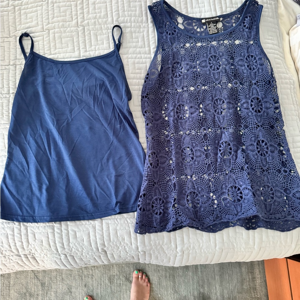 Valerie Bertinelli Navy Camisole and Crochet Top Set
